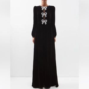 SALONI Camille crystal bow velvet gown